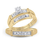 Yellow-tone Sterling Silver His Hers Round Diamond Matching Wedding Set 1/20 Cttw