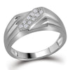 Sterling Silver Mens Round Prong-set Diamond Diagonal Double Row Band Ring 1/10 Cttw