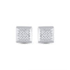 Sterling Silver Womens Round Diamond Square Earrings 1/10 Cttw