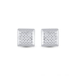 Sterling Silver Womens Round Diamond Square Earrings 1/10 Cttw