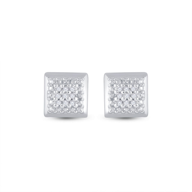 Sterling Silver Womens Round Diamond Square Earrings 1/10 Cttw