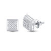 Sterling Silver Womens Round Diamond Square Earrings 1/10 Cttw