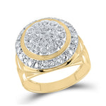 Yellow-tone Sterling Silver Mens Round Diamond Cluster Fashion Ring 1/10 Cttw