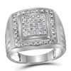 Sterling Silver Mens Round Diamond Square Frame Cluster Ring 1/10 Cttw