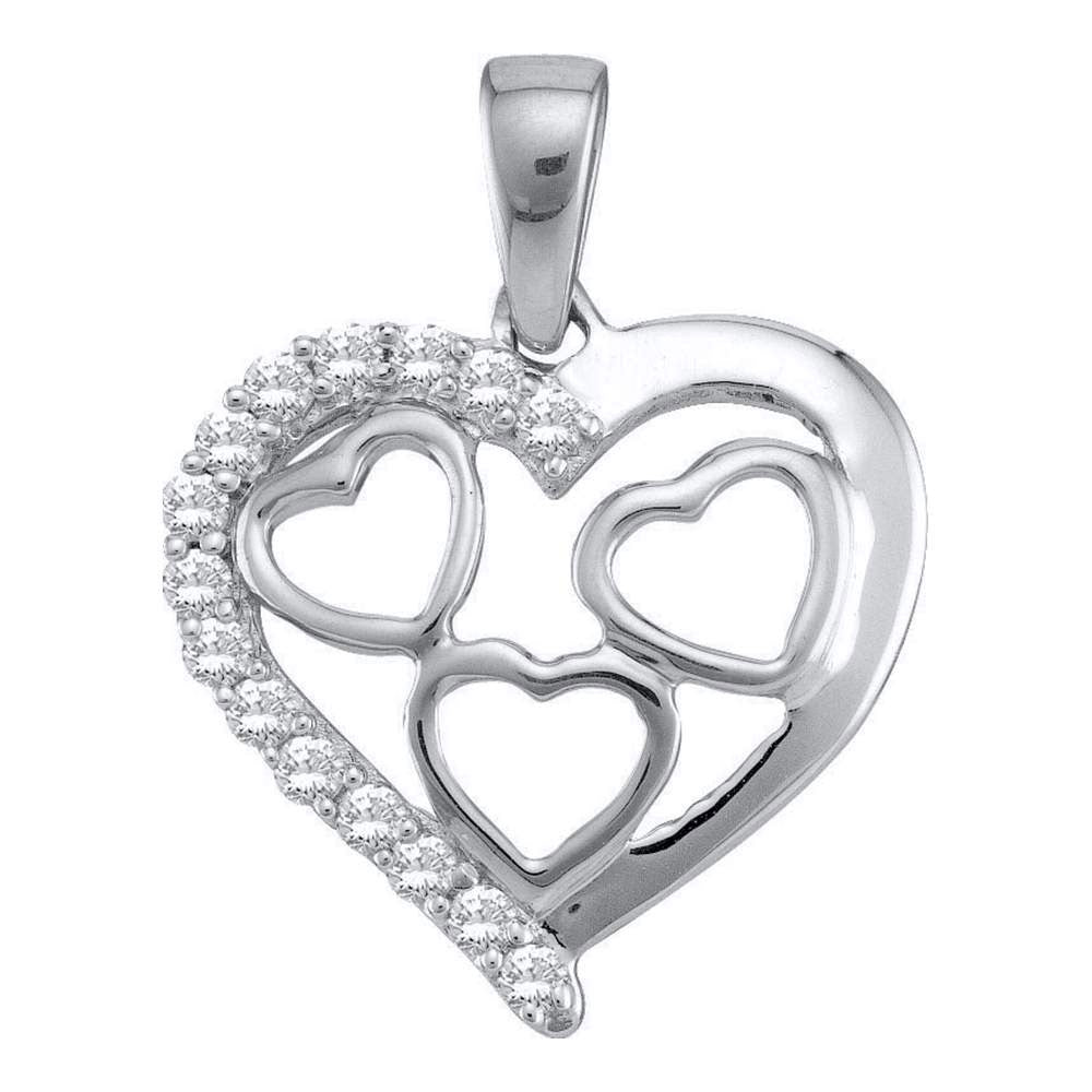 10k White Gold Womens Round Diamond Heart Pendant 1/5 Cttw