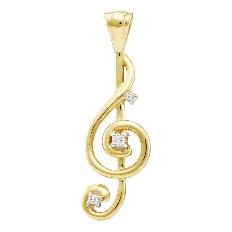 10kt Yellow Gold Womens Round Diamond Treble Clef Music Note Pendant 1/20 Cttw