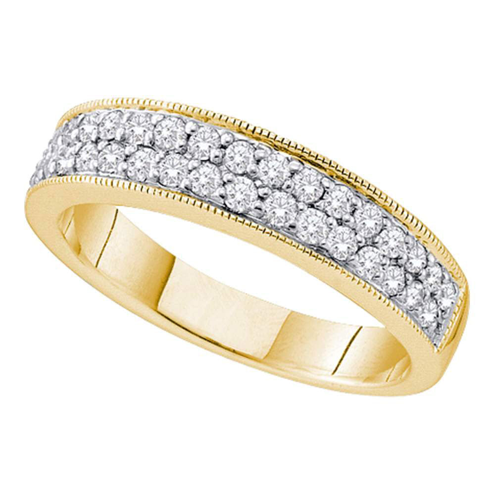 14kt Yellow Gold Womens Round Diamond Double Row Milgrain Band Ring 1/2 Cttw