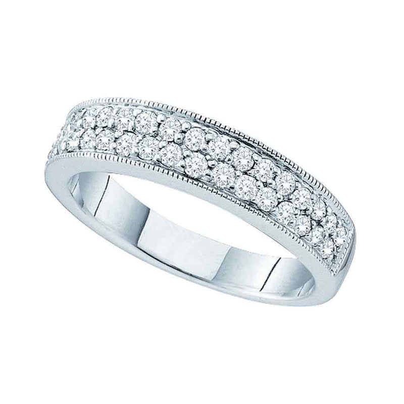 14kt White Gold Womens Round Diamond Double Row Milgrain Band Ring 1/2 Cttw