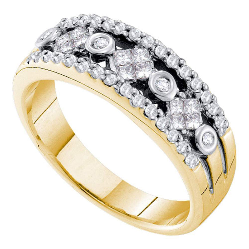 14k Yellow Gold Round Diamond Pave-set 2-Tone Womens Bridal Wedding Anniversary Band 1/2 Cttw