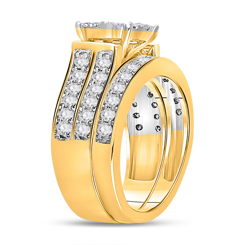 14kt Yellow Gold Princess Diamond Bridal Wedding Ring Band Set 1-1/3 Cttw