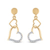 14kt Yellow Gold Womens Round Diamond Heart Dangle Earrings 1/10 Cttw