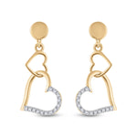 14kt Yellow Gold Womens Round Diamond Heart Dangle Earrings 1/10 Cttw