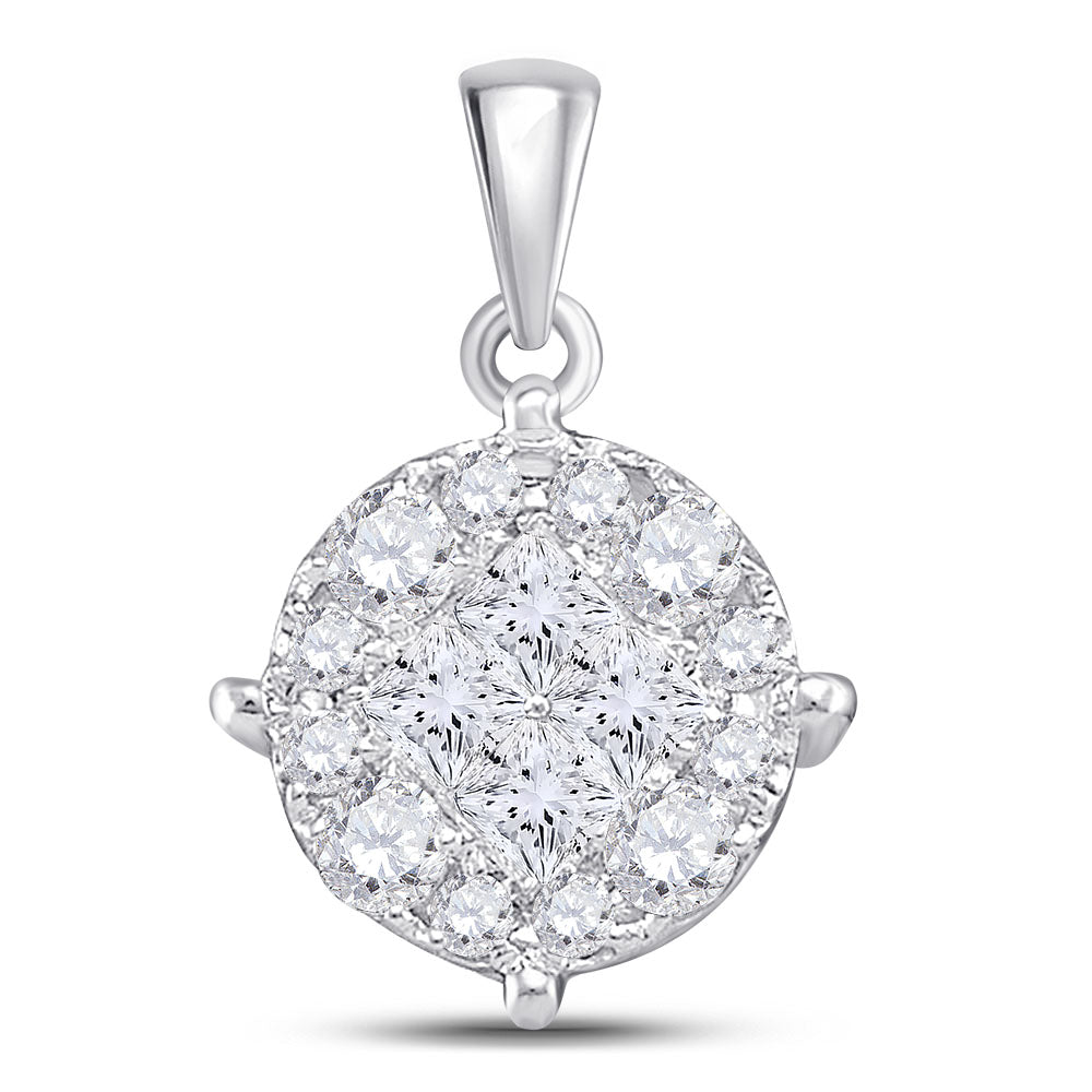 14kt White Gold Womens Princess Diamond Fashion Cluster Pendant 1 Cttw