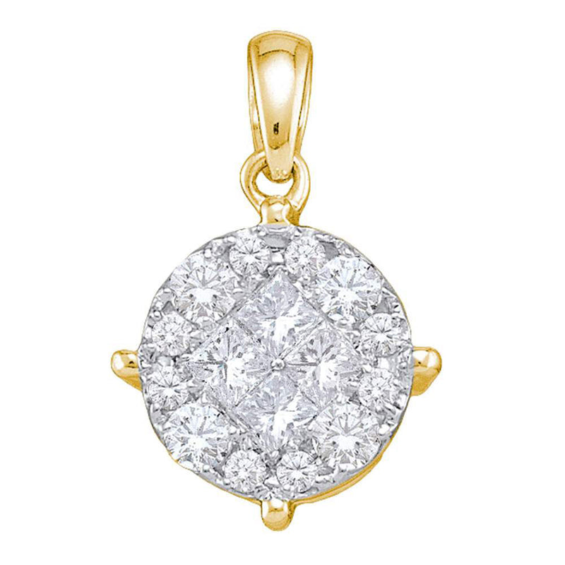 14kt Yellow Gold Womens Princess Round Diamond Cluster Pendant 2 Cttw