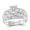 14kt White Gold His Hers Round Diamond Square Matching Wedding Set 1/3 Cttw