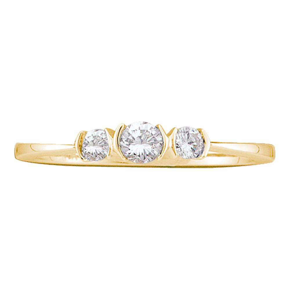 14kt Yellow Gold Round Diamond 3-stone Bridal Wedding Engagement Ring 1/4 Cttw