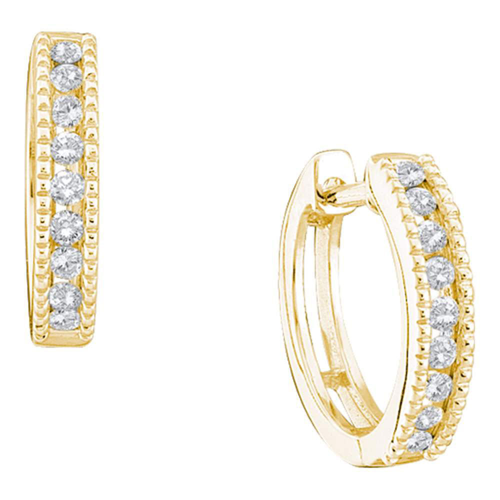 14kt Yellow Gold Womens Round Diamond Milgrain Single Row Hoop Earrings 1/4 Cttw