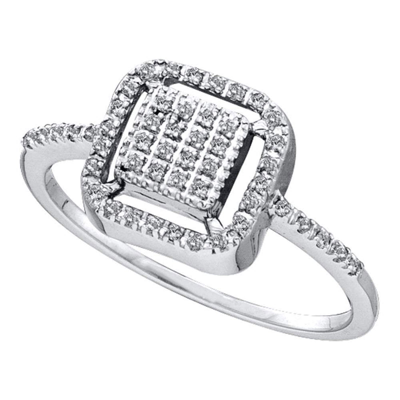 14kt White Gold Womens Round Diamond Square Cluster Ring 1/8 Cttw