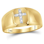 10kt Yellow Gold Mens Round Diamond Cross Band Ring 1/20 Cttw