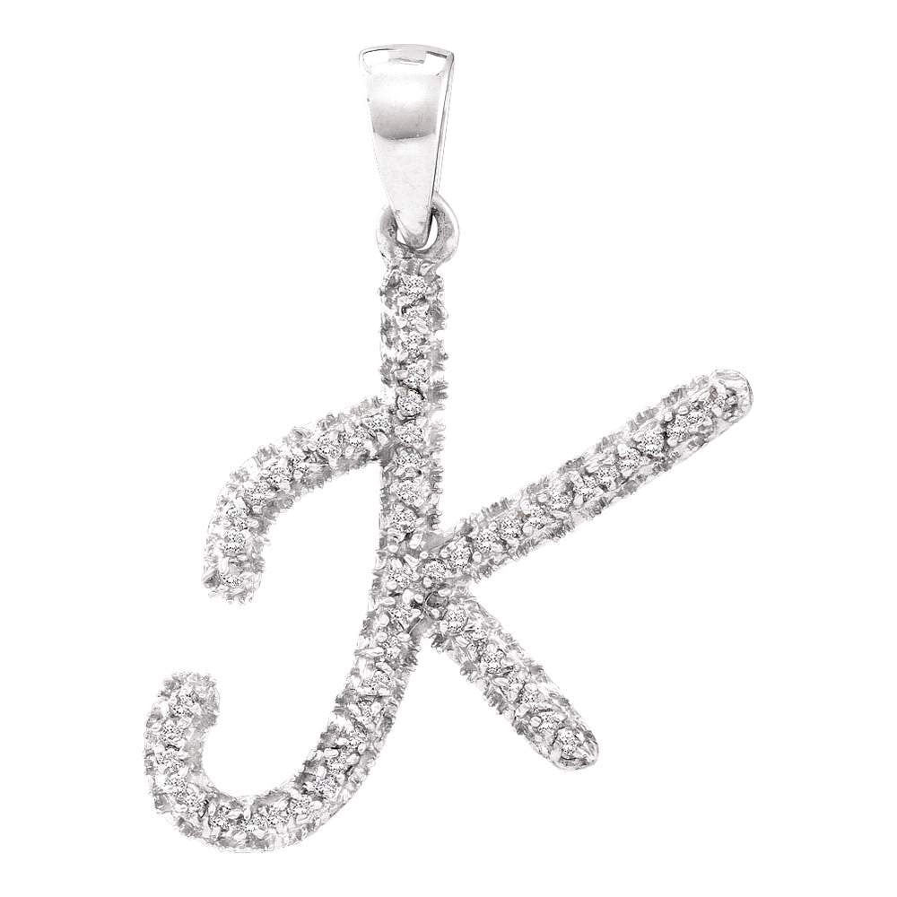 10kt White Gold Womens Round Diamond Letter K Pendant 1/6 Cttw