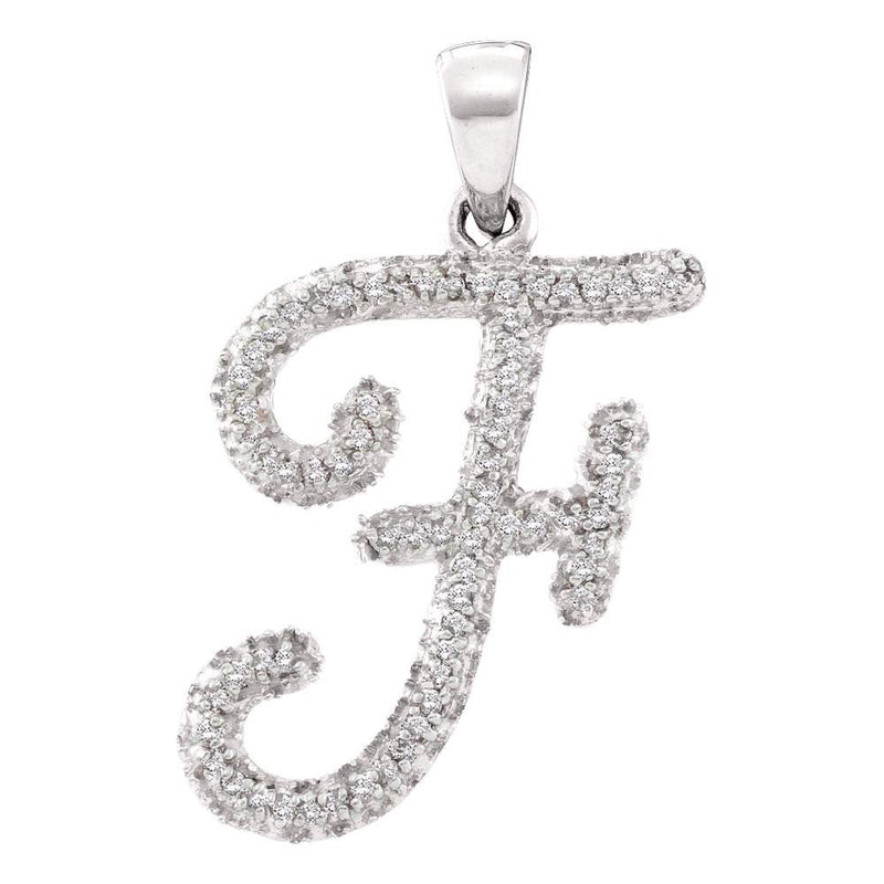 10kt White Gold Womens Round Diamond Cursive F Letter Pendant 1/6 Cttw