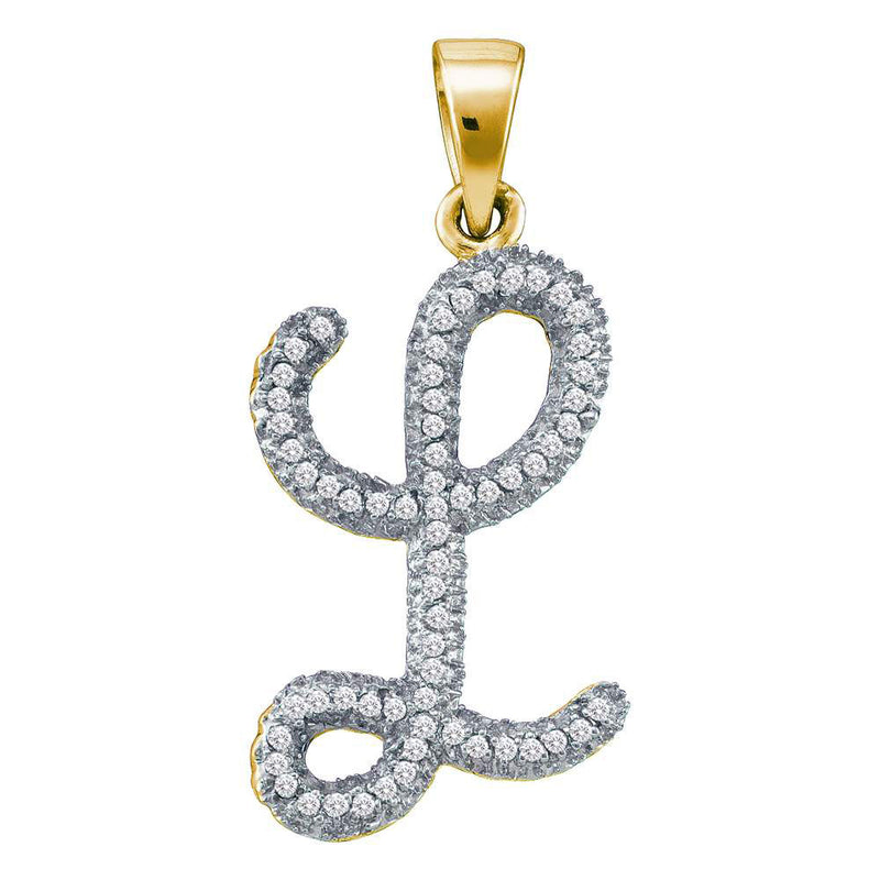 10kt Yellow Gold Womens Round Diamond Cursive Letter L Pendant 1/6 Cttw