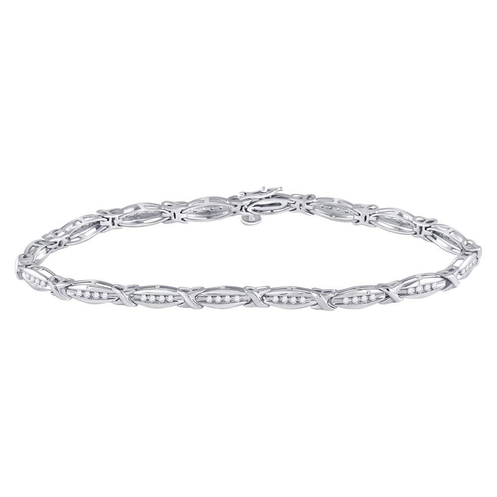 10kt White Gold Womens Round Diamond X Link Fashion Bracelet 1/2 Cttw