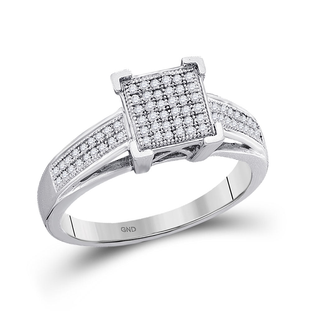 10kt White Gold Womens Round Diamond Square Cluster Ring 1/5 Cttw