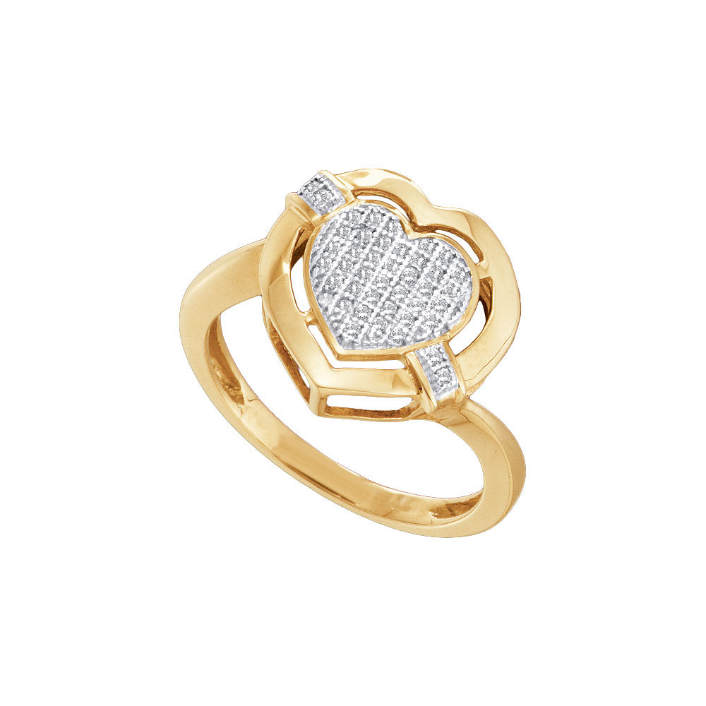 10kt Yellow Gold Womens Round Diamond Heart Cluster Ring 1/8 Cttw