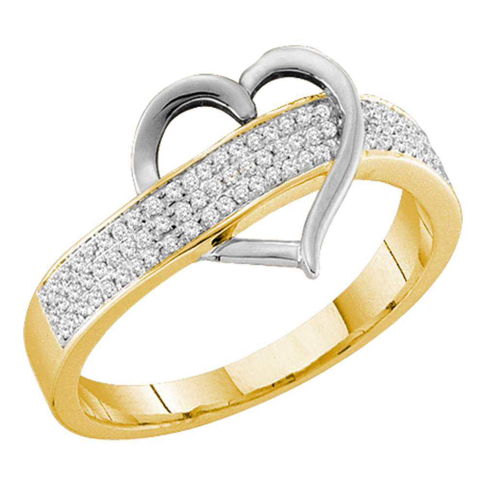 10kt Yellow Gold Womens Round Diamond Heart Band 1/6 Cttw