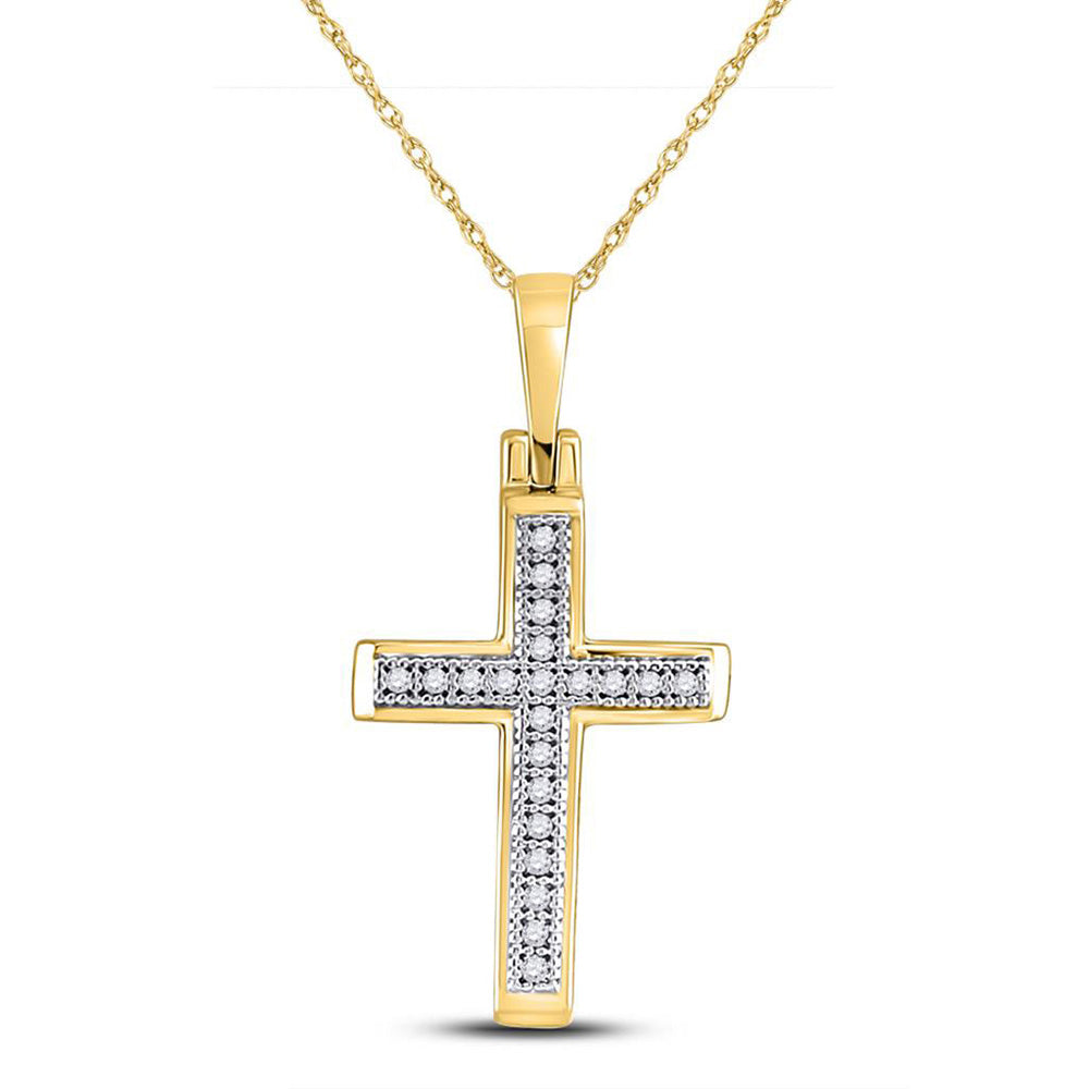 10kt Yellow Gold Womens Round Diamond Cross Pendant 1/20 Cttw