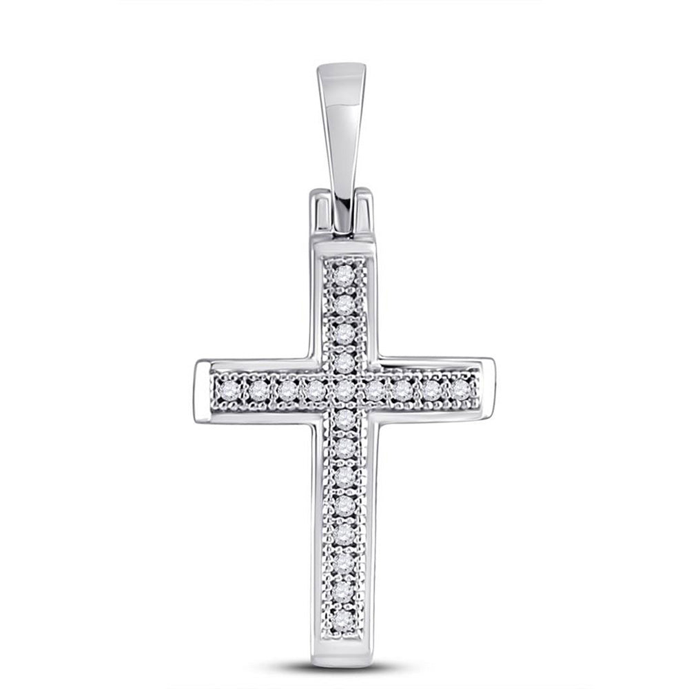 10kt White Gold Womens Round Diamond Cross Pendant 1/20 Cttw