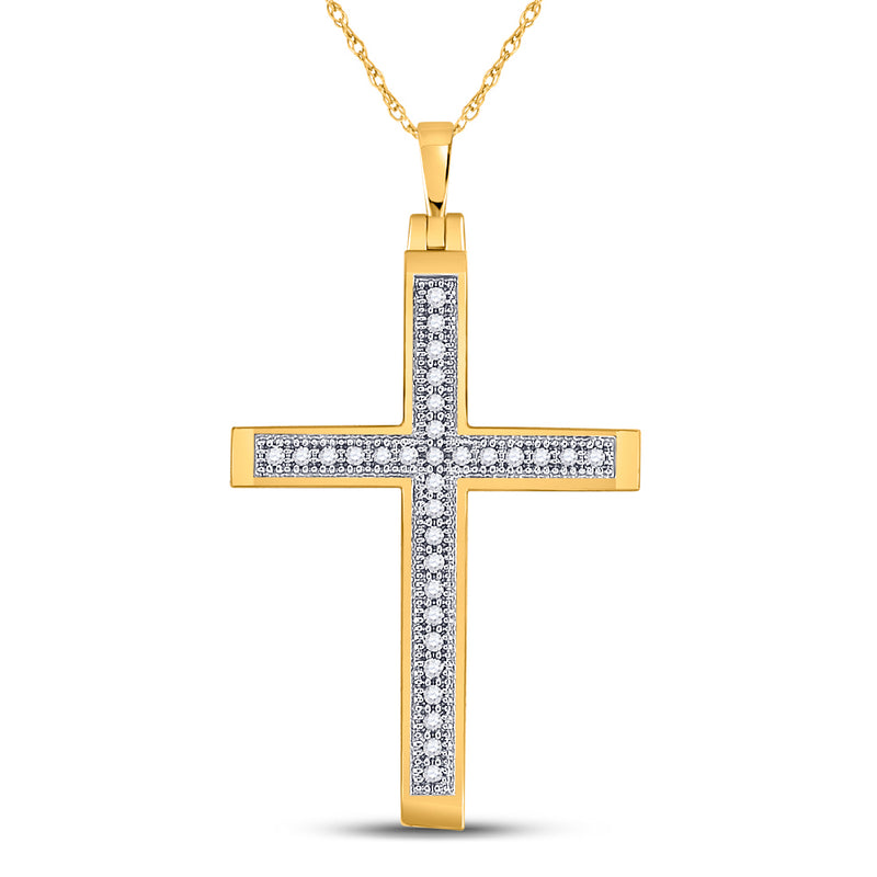 10kt Yellow Gold Womens Round Diamond Cross Religious Pendant 1/12 Cttw