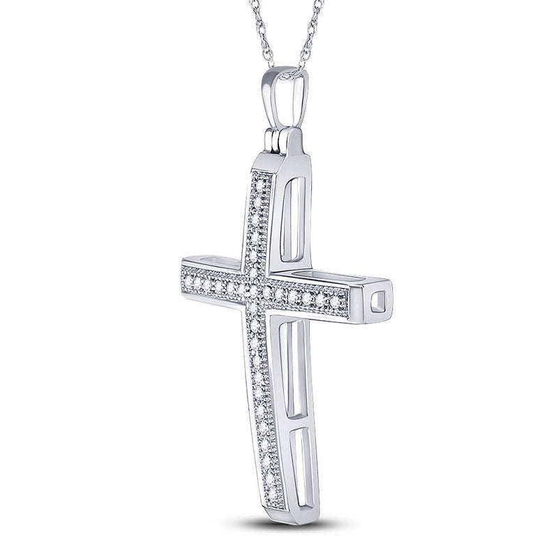 10kt White Gold Womens Round Diamond Cross Pendant 1/12 Cttw