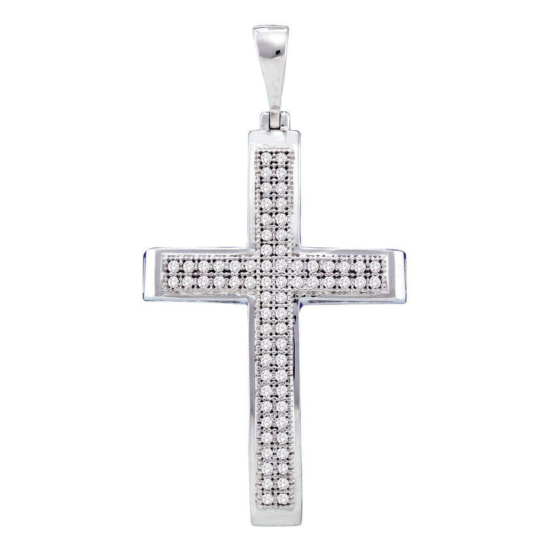 10kt White Gold Womens Round Diamond Medium Cross Pendant 1/5 Cttw