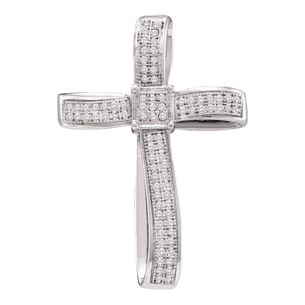 10kt White Gold Womens Round Diamond Roman Cross Religious Pendant 1/4 Cttw