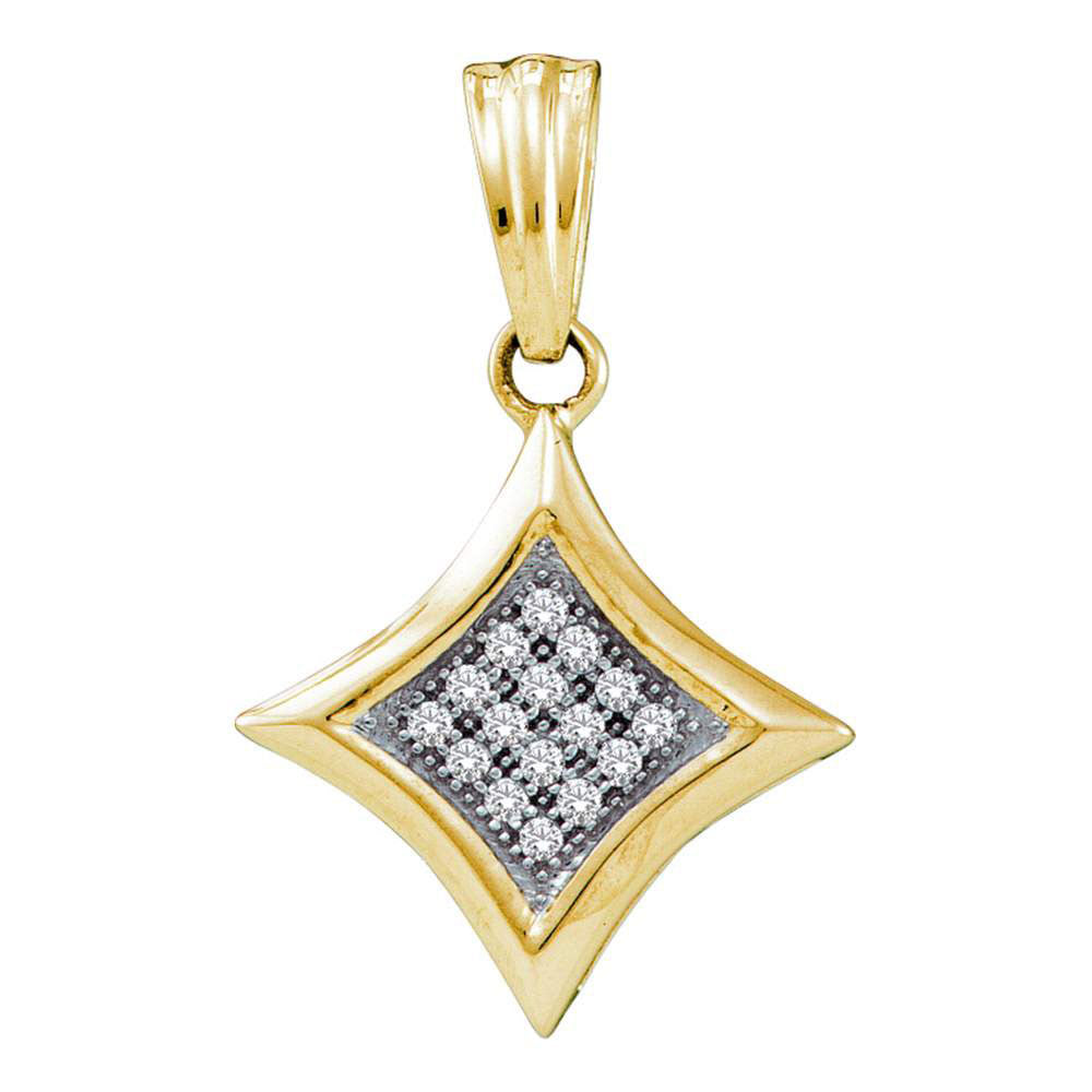 10kt Yellow Gold Womens Round Diamond Diagonal Kite Square Cluster Pendant 1/20 Cttw