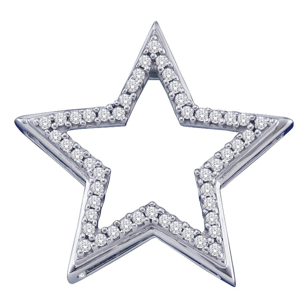 10kt White Gold Womens Round Diamond Star Frame Outline Pendant 1/6 Cttw