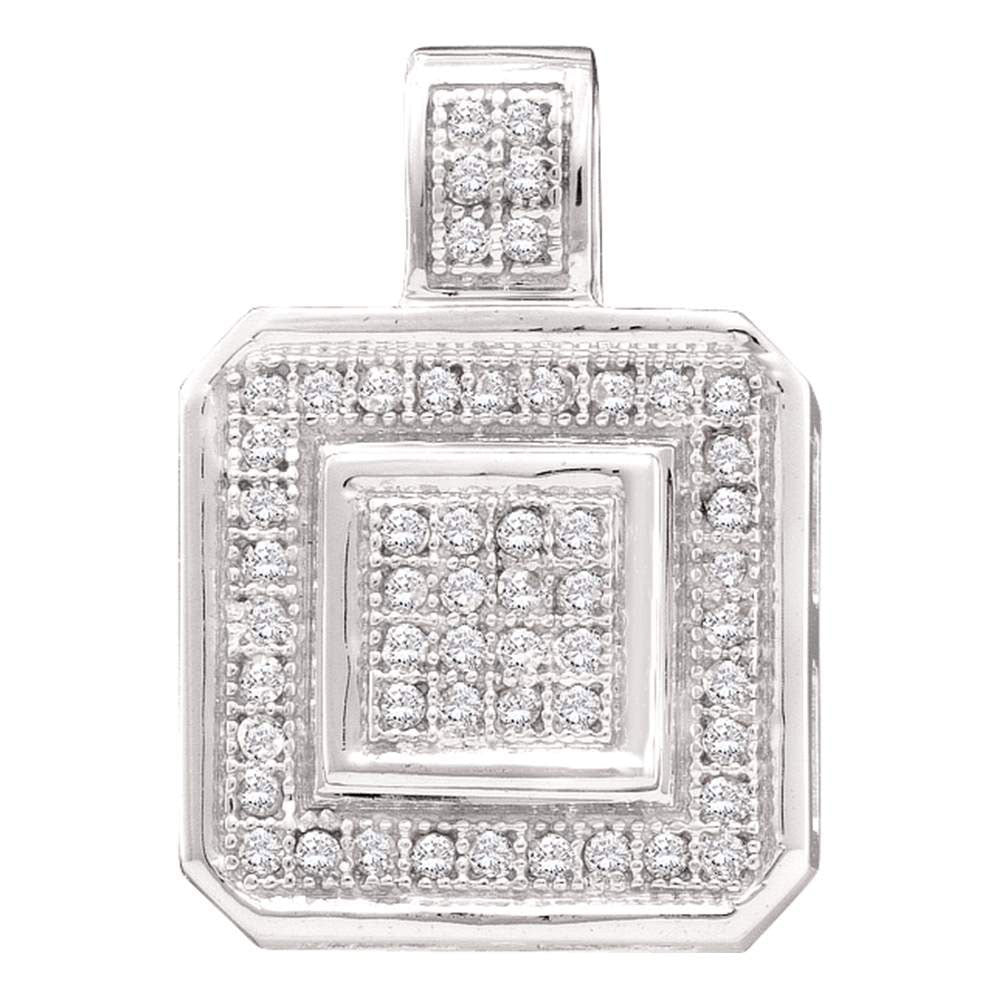 10kt White Gold Womens Round Diamond Square Pendant 1/6 Cttw