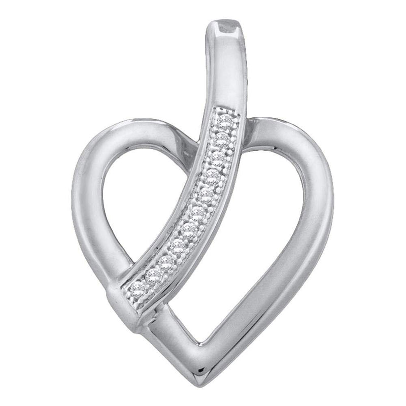 10kt White Gold Womens Round Diamond Heart Pendant .03 Cttw