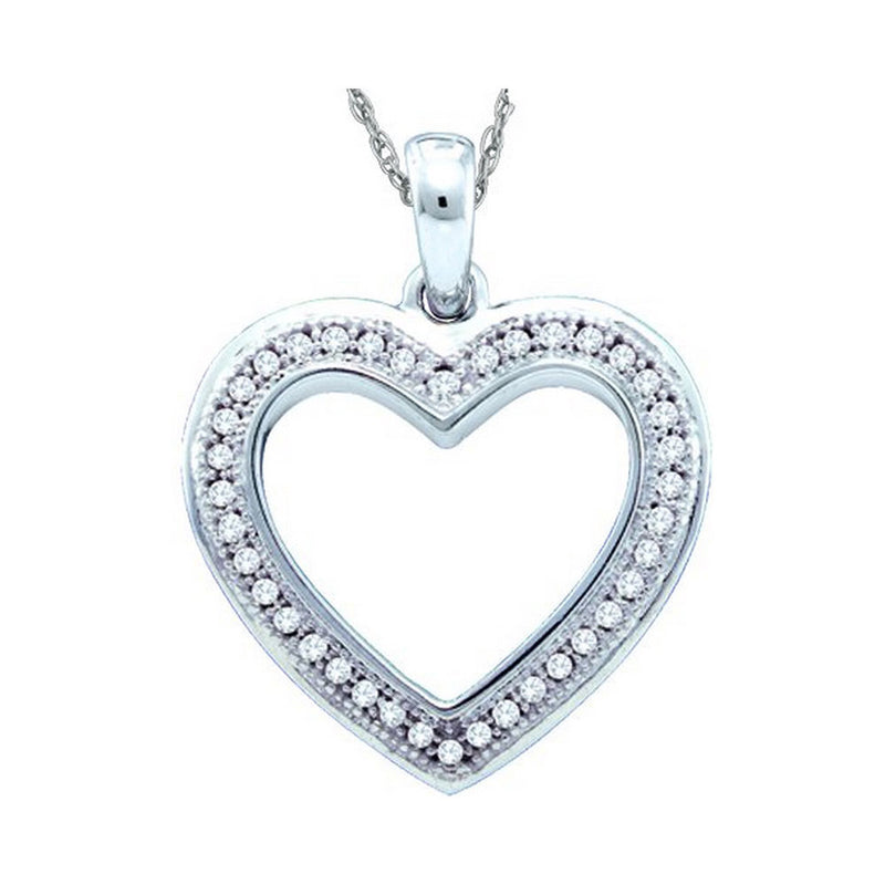 10kt White Gold Womens Round Diamond Heart Pendant 1/10 Cttw