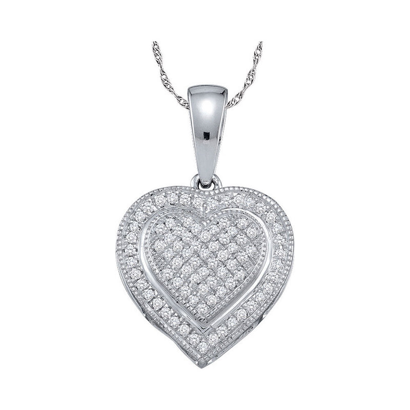 10kt White Gold Womens Round Diamond Heart Pendant 1/4 Cttw