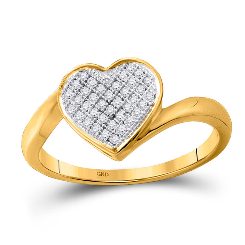 10kt Yellow Gold Womens Round Diamond Heart Cluster Love Ring 1/10 Cttw