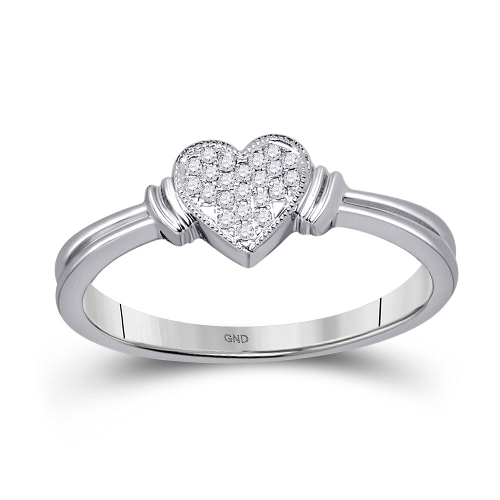 10kt White Gold Womens Round Diamond Heart Cluster Ring 1/12 Cttw