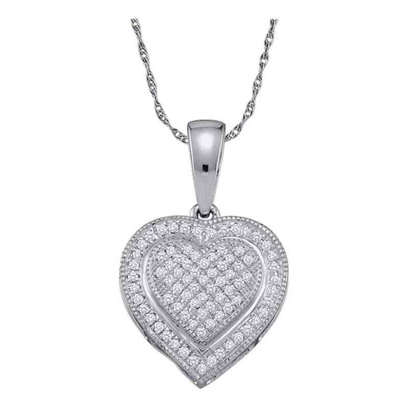 10kt White Gold Womens Round Diamond Layered Heart Cluster Pendant 1/6 Cttw