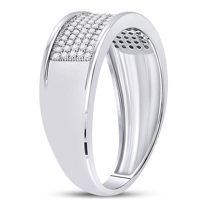 10k White Gold Mens Round Diamond Micropave Wedding Anniversary Band Ring 1/3 Cttw