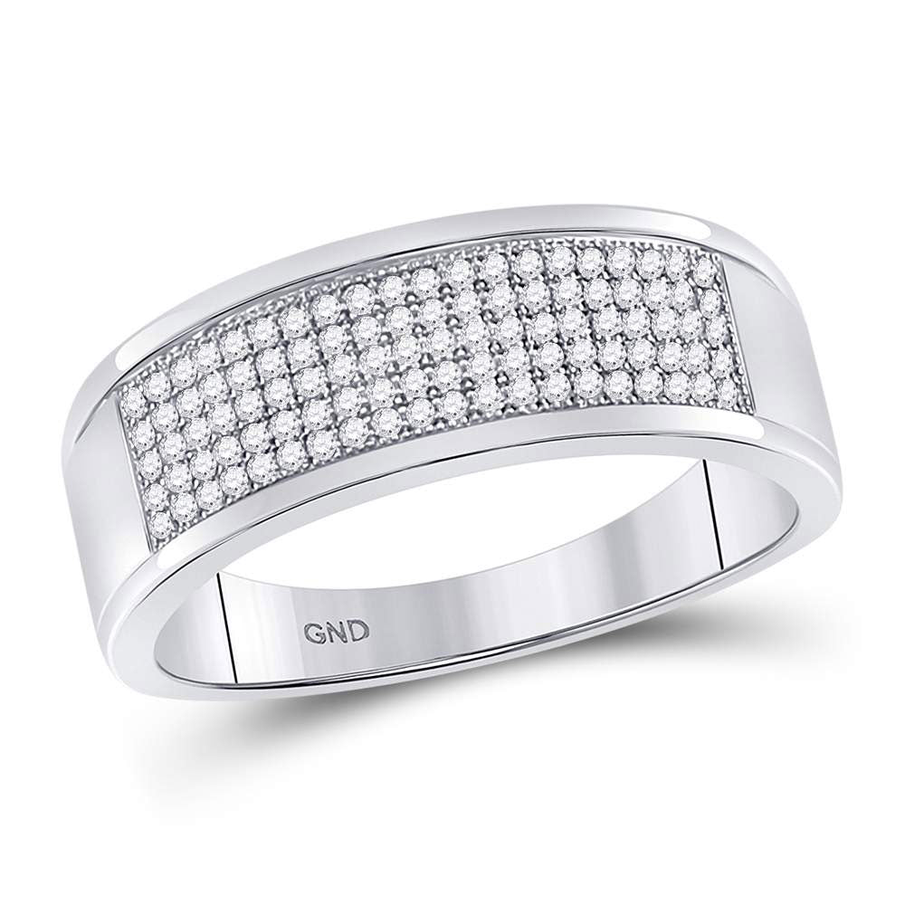 10k White Gold Mens Round Diamond Micropave Wedding Anniversary Band Ring 1/3 Cttw