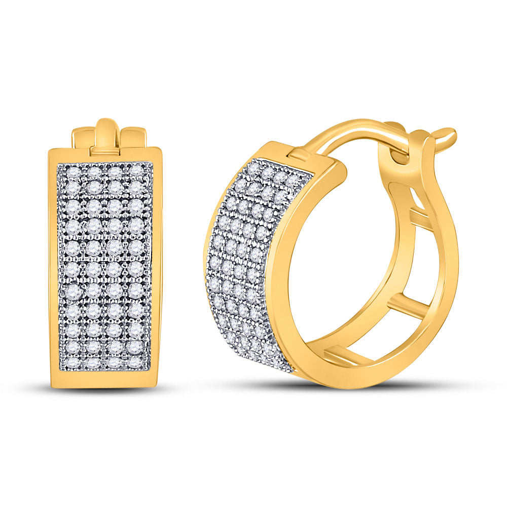 10kt Yellow Gold Womens Round Diamond Huggie Earrings 1/4 Cttw