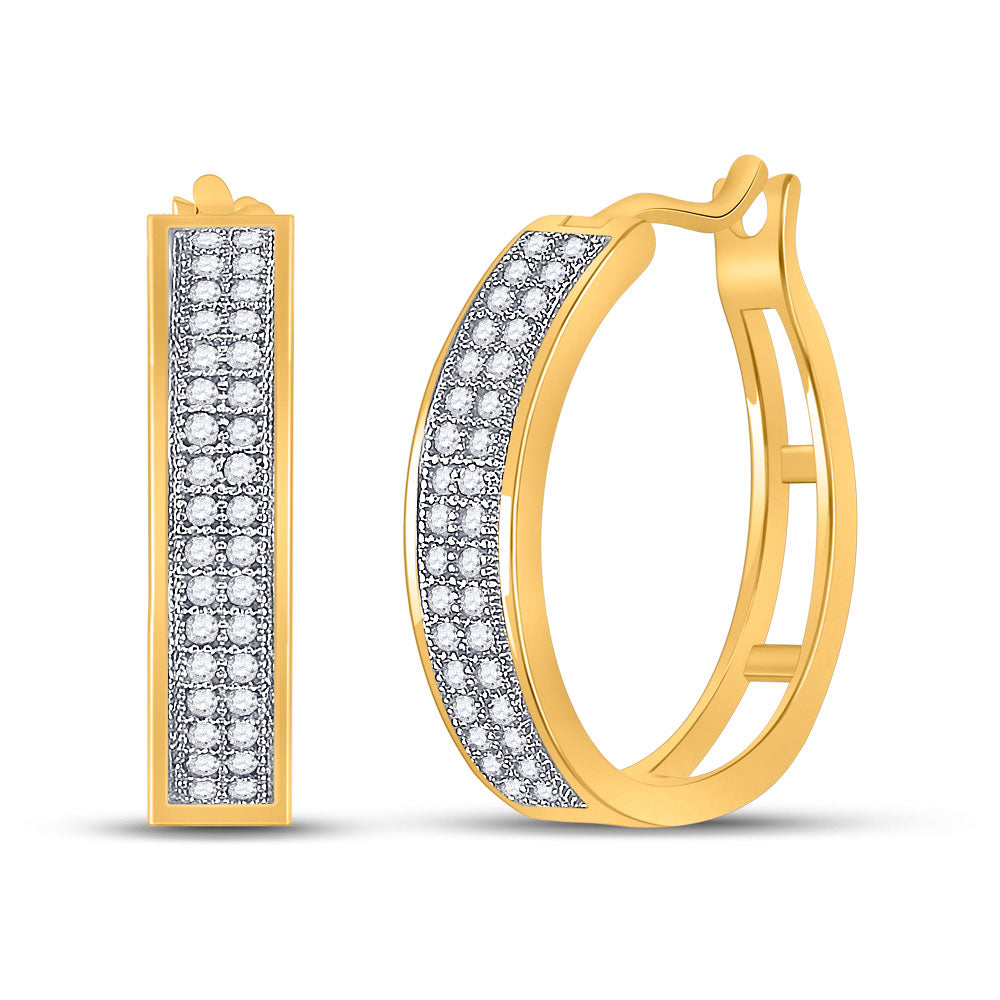 10kt Yellow Gold Womens Round Diamond Hoop Earrings 1/5 Cttw