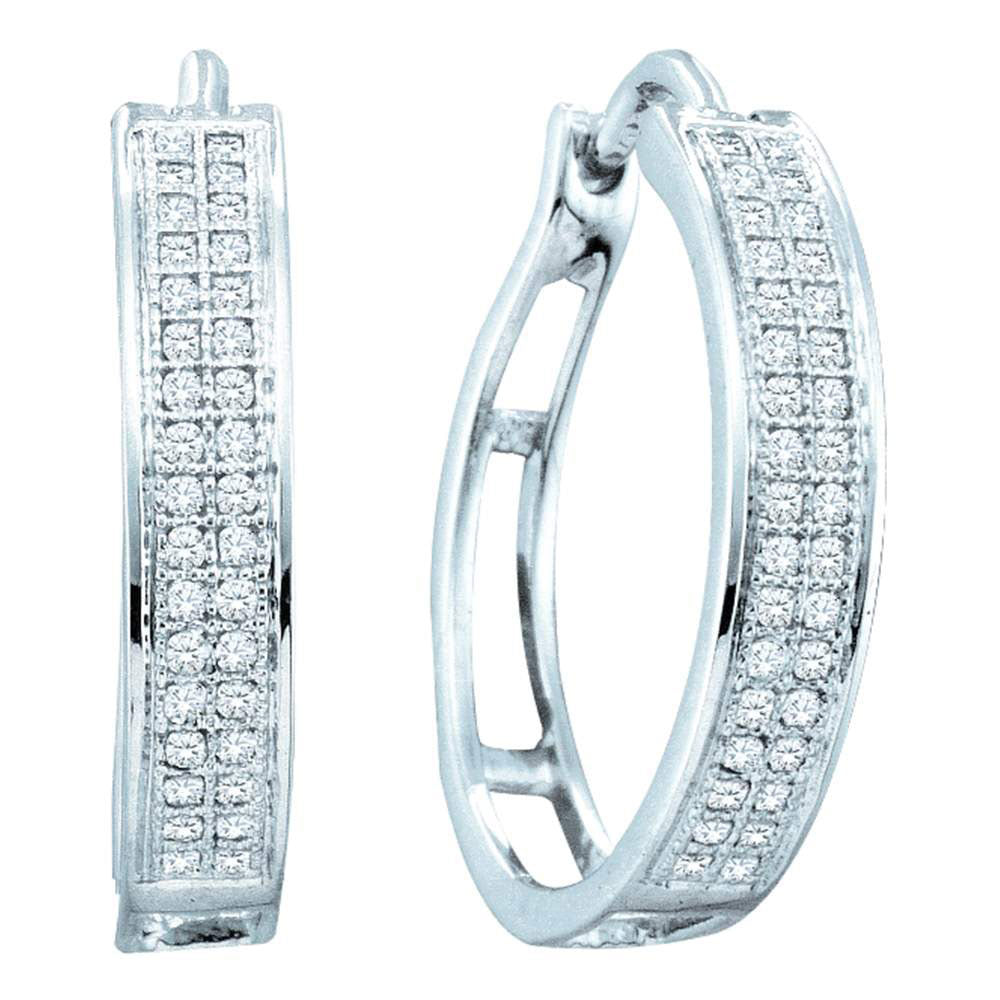 10kt White Gold Womens Round Diamond Hoop Earrings 1/5 Cttw